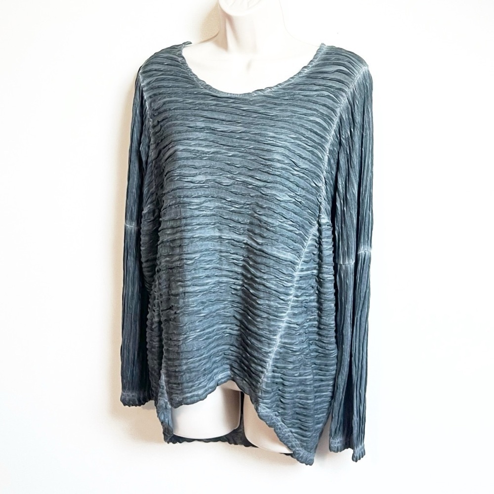 NWT XCVI Scoop Neck High Low Tunic Long Sleeve Textured Tunic Top Gray XS